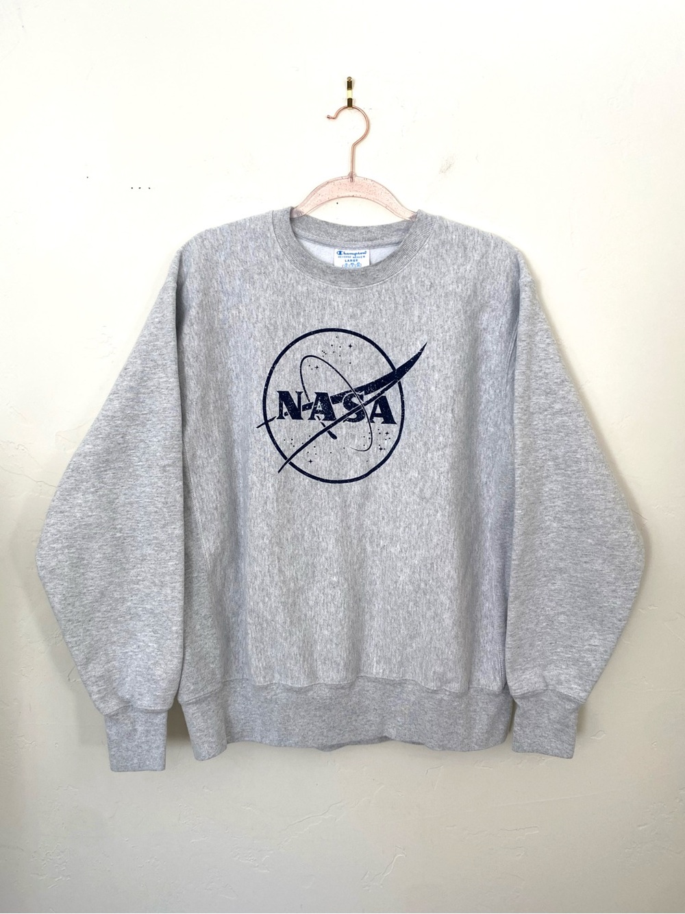 NASA Champion Reverse Reverse Weave L Sweatshirt Crewneck NASA Logo Nave